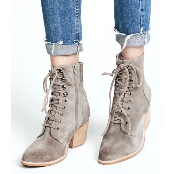Jeffrey Campbell Elmcrom Lace Up Boots Gray Suede Women’s 7.5 1800s Victorian - Picture 1 of 11